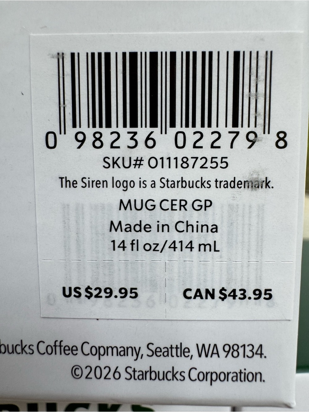 Starbucks Peanuts Snoopy Ceramic Mug - White with Green Interior - Picture 6 of 6